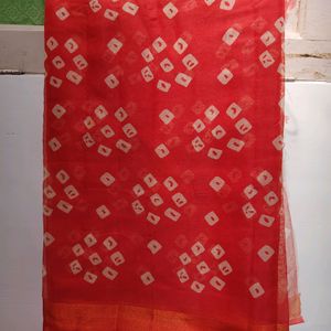 Red Bhandej Saree