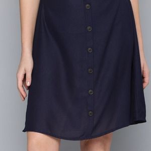 HERE&NOW Women Navy Blue Solid-A-Line Skirt