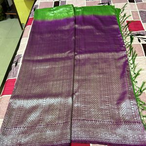 Purple & Green Banarasi Silk Saree