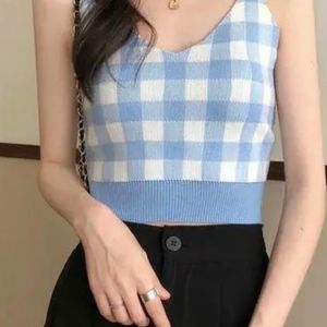 Vintage Plaid Pattern Knitted Tank Top