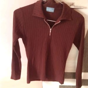 Korean Fitted Ribbed Coffee Brown Top