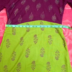 Green And Violet Multi Colour Anarkali Top