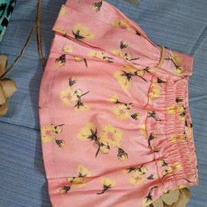 Yellow And Pink Skirt & Top For Kids