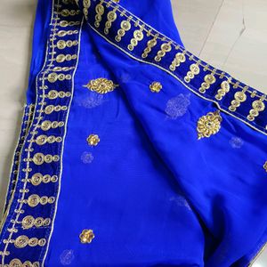 Blue Saree With velvet Golden Border 💙