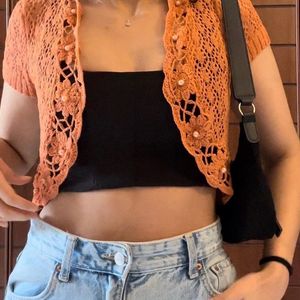 Orange Crochet Shrug Top