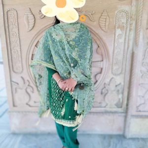 Green Colour Jory and Makesh Work Lining Suit