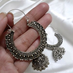 Silver Oxidised Jhumka Earrings