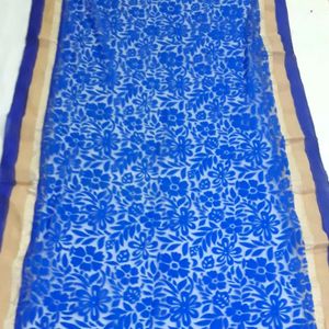 Dupatta velvet flower designer piece colour blue