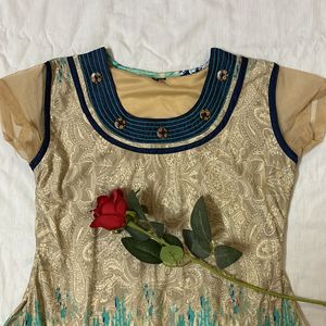 Tan Western Kurti With Blue Details