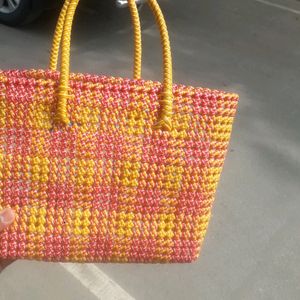 Hand Made Red With Yellow Wire Bag