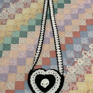 Handmade Crochet Skull Heart Bag