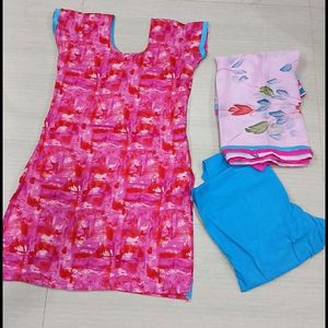 Pink And Blue Kurti Set.