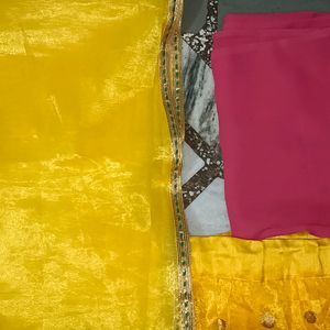 Yellow Lahanga And Dupatta With Blouse Fabric