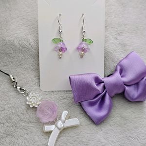 Purple Combo Set 💜 (Earrings, Bow, Phone Charm)