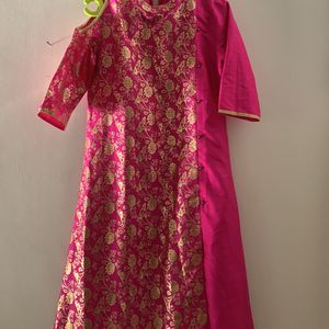 Anouk, Magenta With Golden Print, New Style, Long