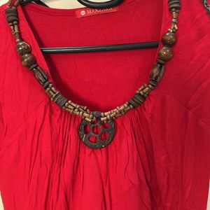 Red Designer Neck Top