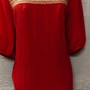 Casual Coral Color Embroidered Top