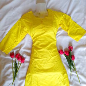 Brand New Yellow Pure Cotton Kurtha