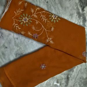 Orange Fancy Georget Daily wear Saree