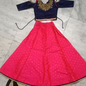 Pink And Navy Blue Lahenga Choli