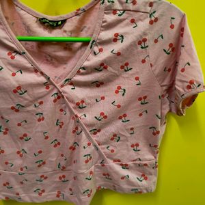 Dressberry V Neck Peach Crop Top