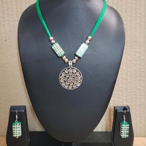 Brand New Boho Art Green Dokra Jewellery & Earring