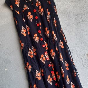 Black Anarkli Top Having Orange Floral Design