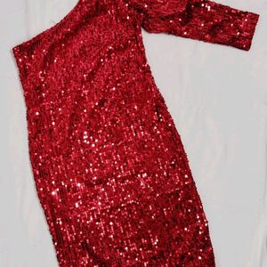 Red Sequence Heavy Work Mini Dress