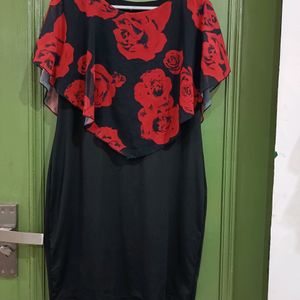 Black Dress With Red Floral Design