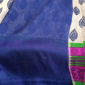 Blue, Green,Pink,And Grey Printed Saree