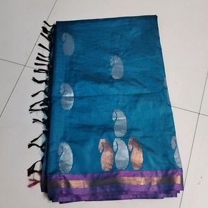 Peacock Blue Soft Silk Saree...