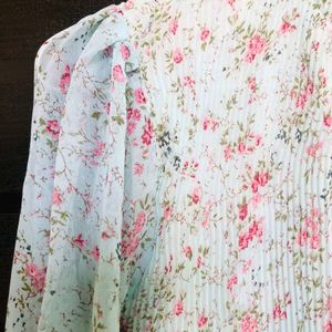 Korean Pastel Blue Floral Top