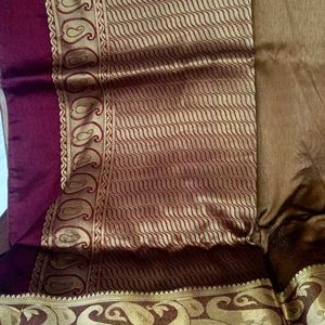 Mango And Brown Silk Saree Combo For ₹600 Offer