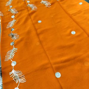 New Orange Tari Work Saree