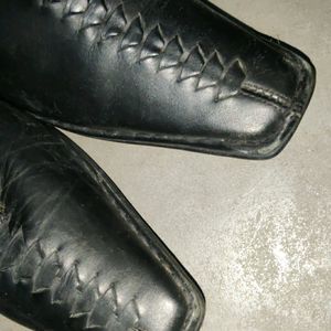 Elegant Pure Leather Beautiful Black Long Shoes