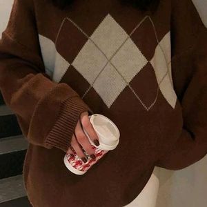 Pinterest Brown Argyle Sweater Oversized