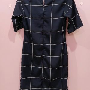 Navy Blue Checkered Dress