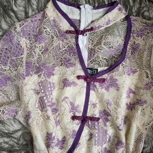 Purple And Cream Lace Cheongsam Dress