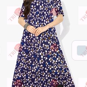 Dark Blue Printed Midi For Women And Girls