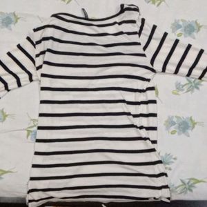 Blue And White Striped Top With Lace