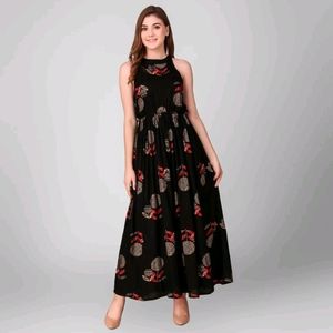 Women A-line Black Maxi Dress