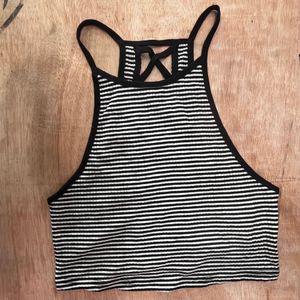 Forever 21 Women Black & White Stripped Fitted Top