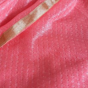 Pink Saree With Golden Borders No4