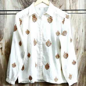 Embroidery Work Cream Shirt Size-44-46