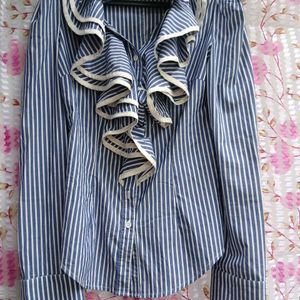 Clasi Blue Vertical Stripes Layers Ruffle To