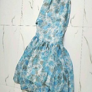 Sky Blue Floral Printed Anarkali Set