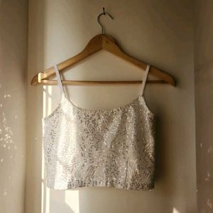 Pretty Silver Sequins Crop Top/ Blouse☀️💅