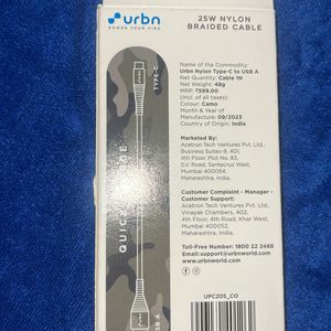 URBN Type-C USB 3.4 Amp | 25W Fast Charging Cable