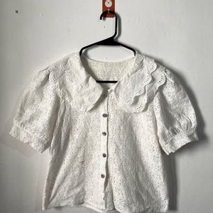 French Style LaceHollow Out Floral Shirt