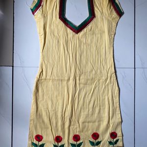 butter yellow kurti with border design